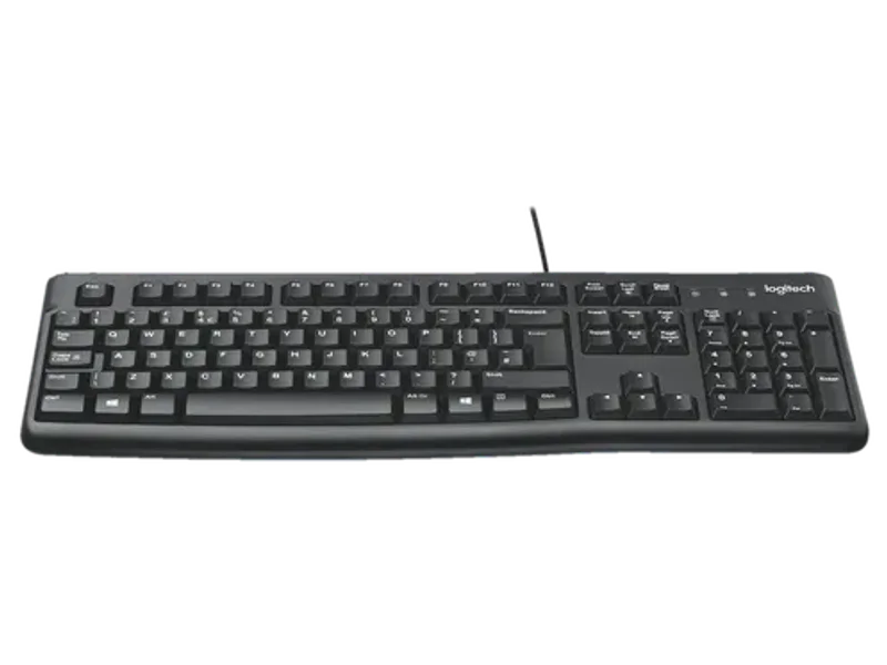 Logitech K120 / Full-Size, Spill-Resistant, Curved Space Bar Wired USB Standard Desktop Keyboard Compatible with Desktop, Laptop, Mac with Full-Size Layout, Spill-Resistant Design, Low-Profile Keys, Curved Space Bar, Adjustable Tilt Legs, Plug-and-Play USB Connection