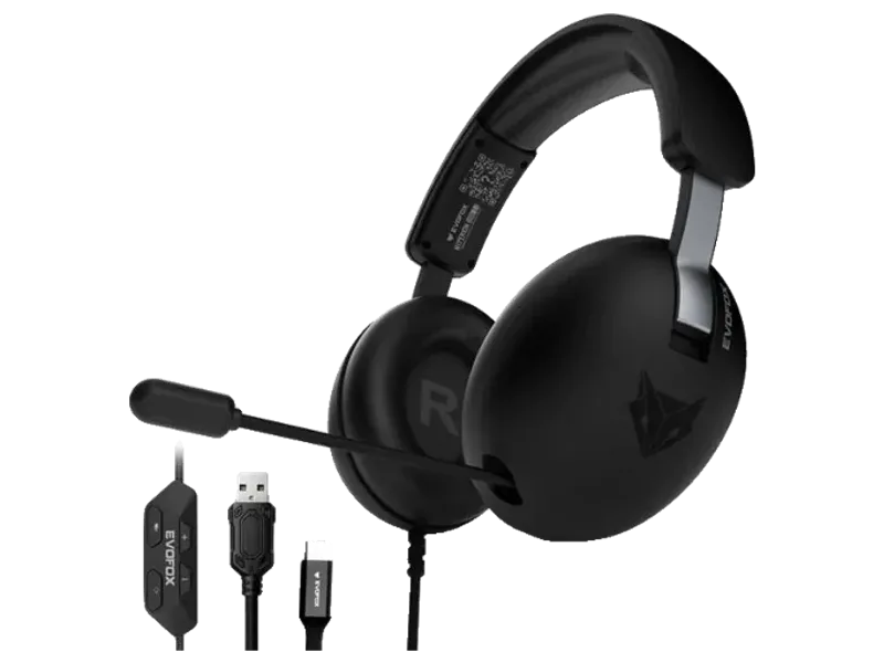 EVOFOX Hyperion USB A+C, 7.1 Surround Sound 50mm Drivers with Retractable Mic Wired Gaming