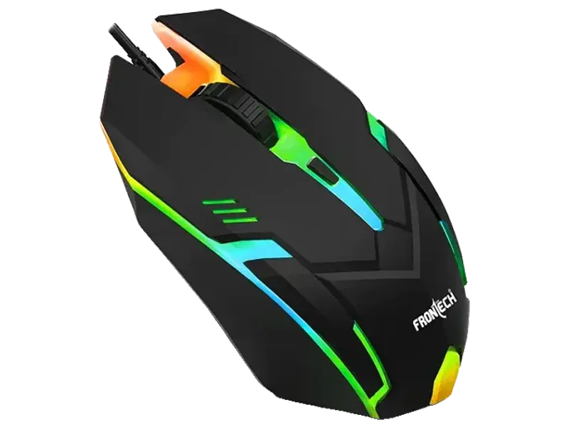 FRONTECH Wired USB Optical Mouse | 3 Button Mouse| RGB Light| 1500 DPI | Scroll Wheel| Compact and Stylish Design| USB Plug & Play (MS-0067, Black)