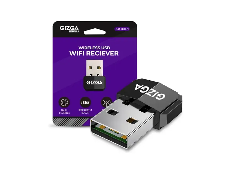 Gizga Essentials USB WiFi Receiver for PC | 150 Mbps Nano Size Wireless Network Dongle for Laptop| USB 2.0 High-Speed Interface, WPA/WPA2 Secure, Compatible with Windows/Mac/Linux Kernel (Black)