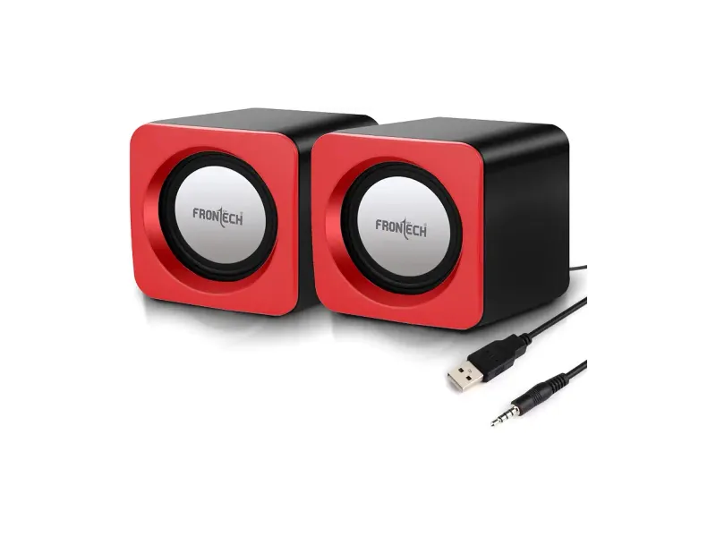 FRONTECH Premium 2.0 Channel USB Powered Speakers with 1.5W x 2 Output, AUX Input, and 1-Year Warranty (Red)