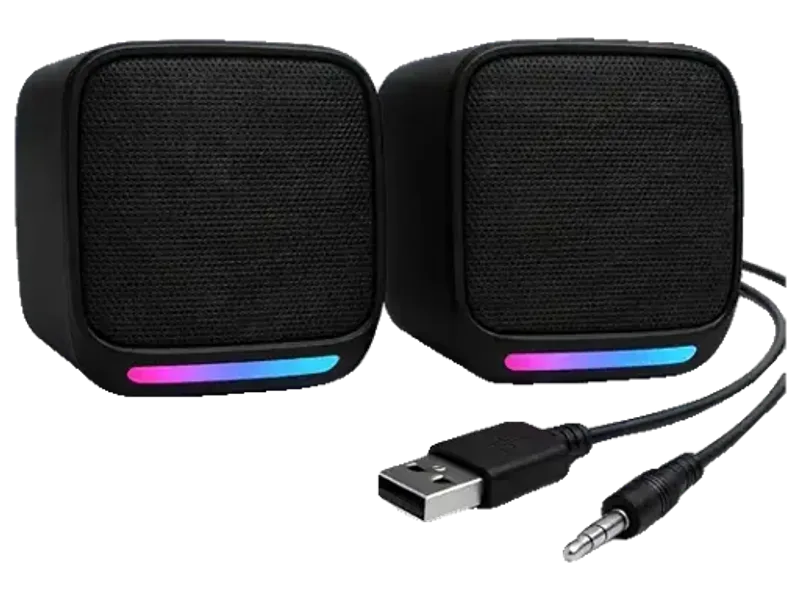 Stereo Sound with Multicolor LED Lights | USB Powered PC Speakers with AUX & Volume Control for Laptop, Desktop, and Monitor | Black | Pack of 1 (M11 CS)